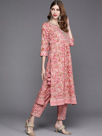 Thumbnail for Varanga Floral Printed Embroidered Kurta With Straight Pant And Chiffon Dupatta