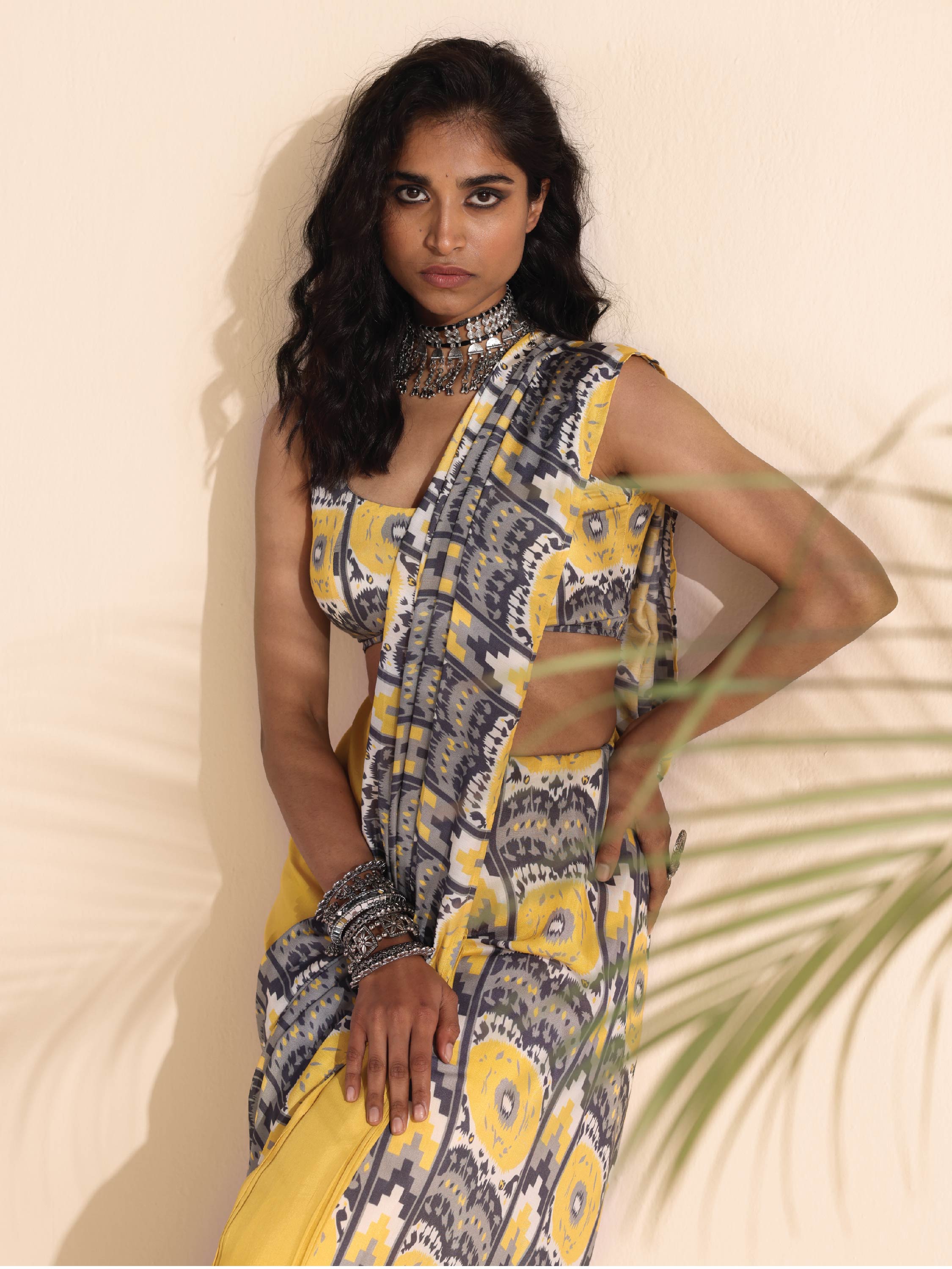 trueBrowns Yellow Muslin Ikat Saree - Distacart