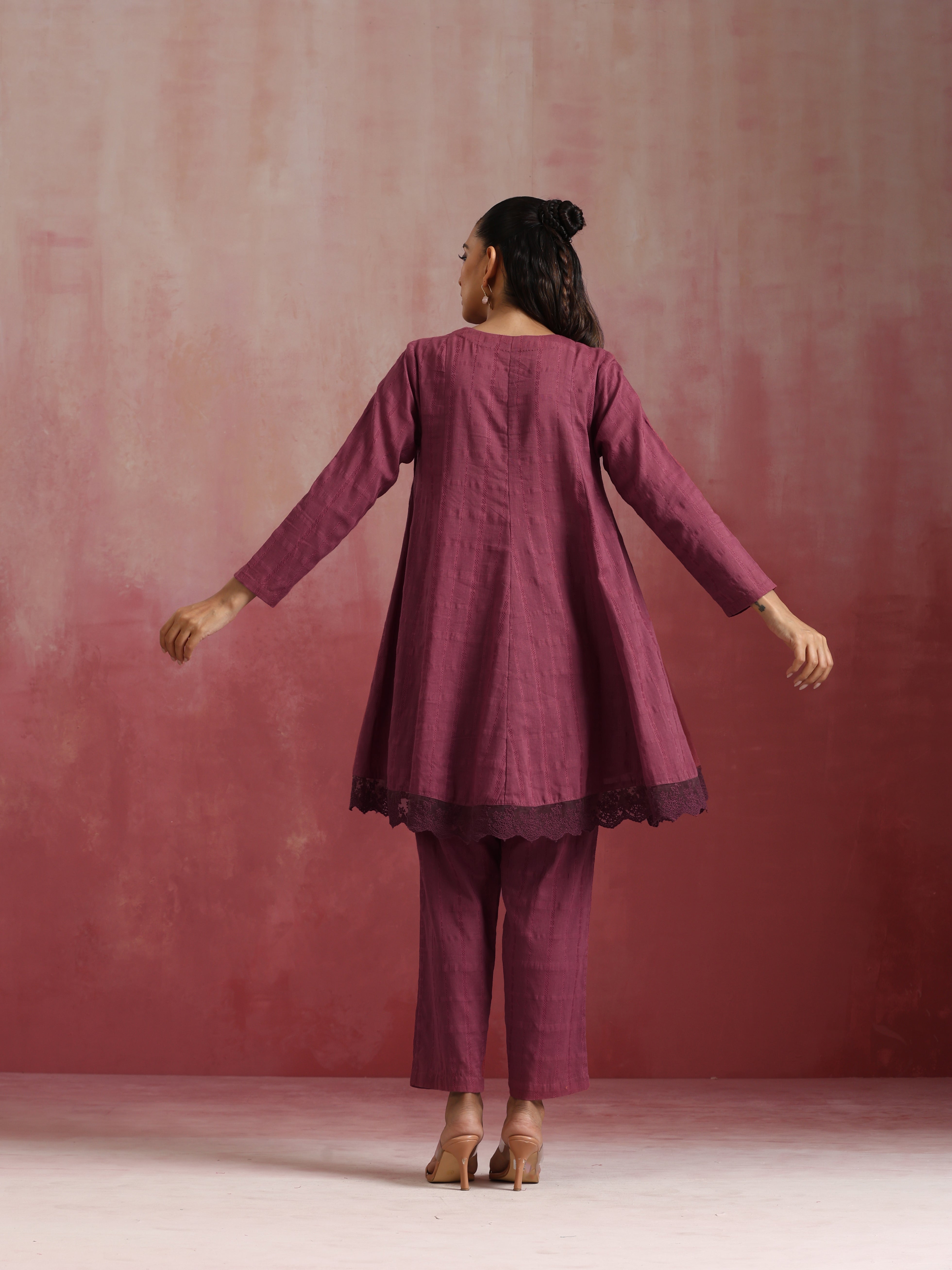 trueBrowns Mauve Cotton Dobby Co-ord set - Distacart