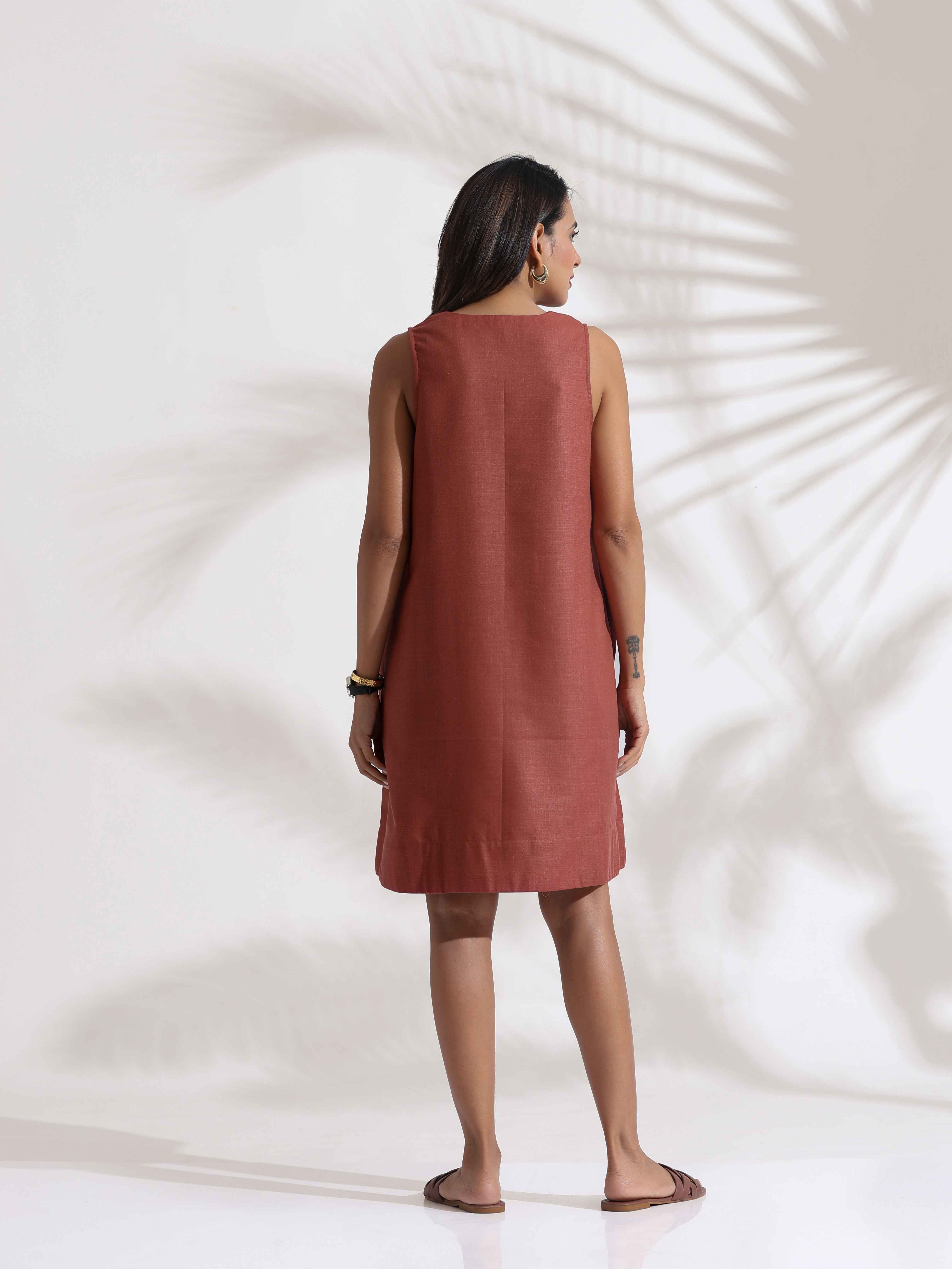 trueBrowns Pink Slub Dress - Distacart