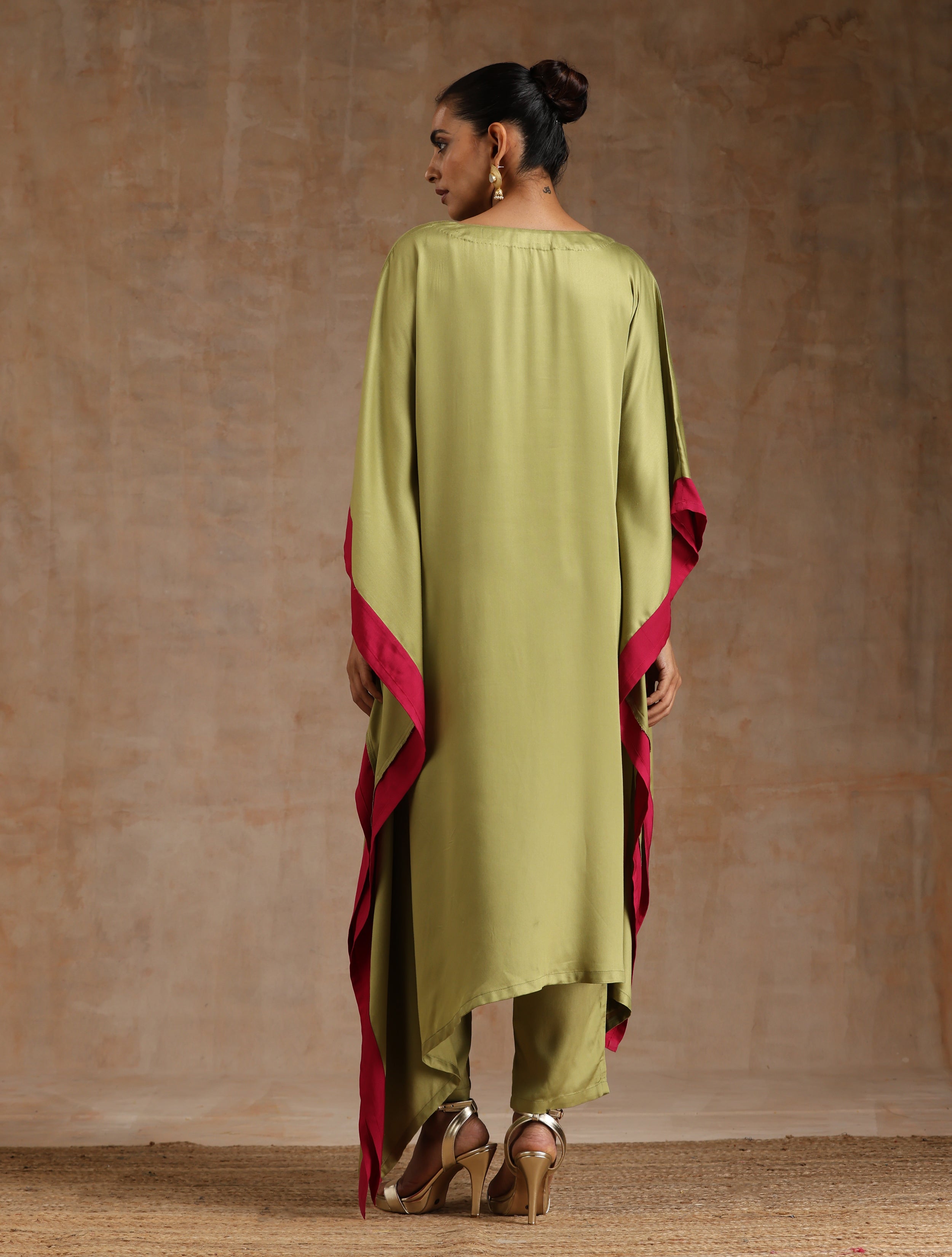 trueBrowns Light Green Modal Satin High-Low Kaftan Kurta Set - Distacart