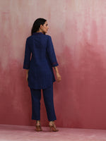Thumbnail for trueBrowns Dark Blue Cotton Dobby Kurta Co-ord set - Distacart