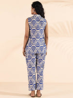 Thumbnail for trueBrowns Blue Cotton Ikat Sleeveless Co-ord Set - Distacart