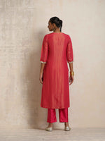 Thumbnail for trueBrowns Hot Pink Tissue Straight Kurta Set - Distacart