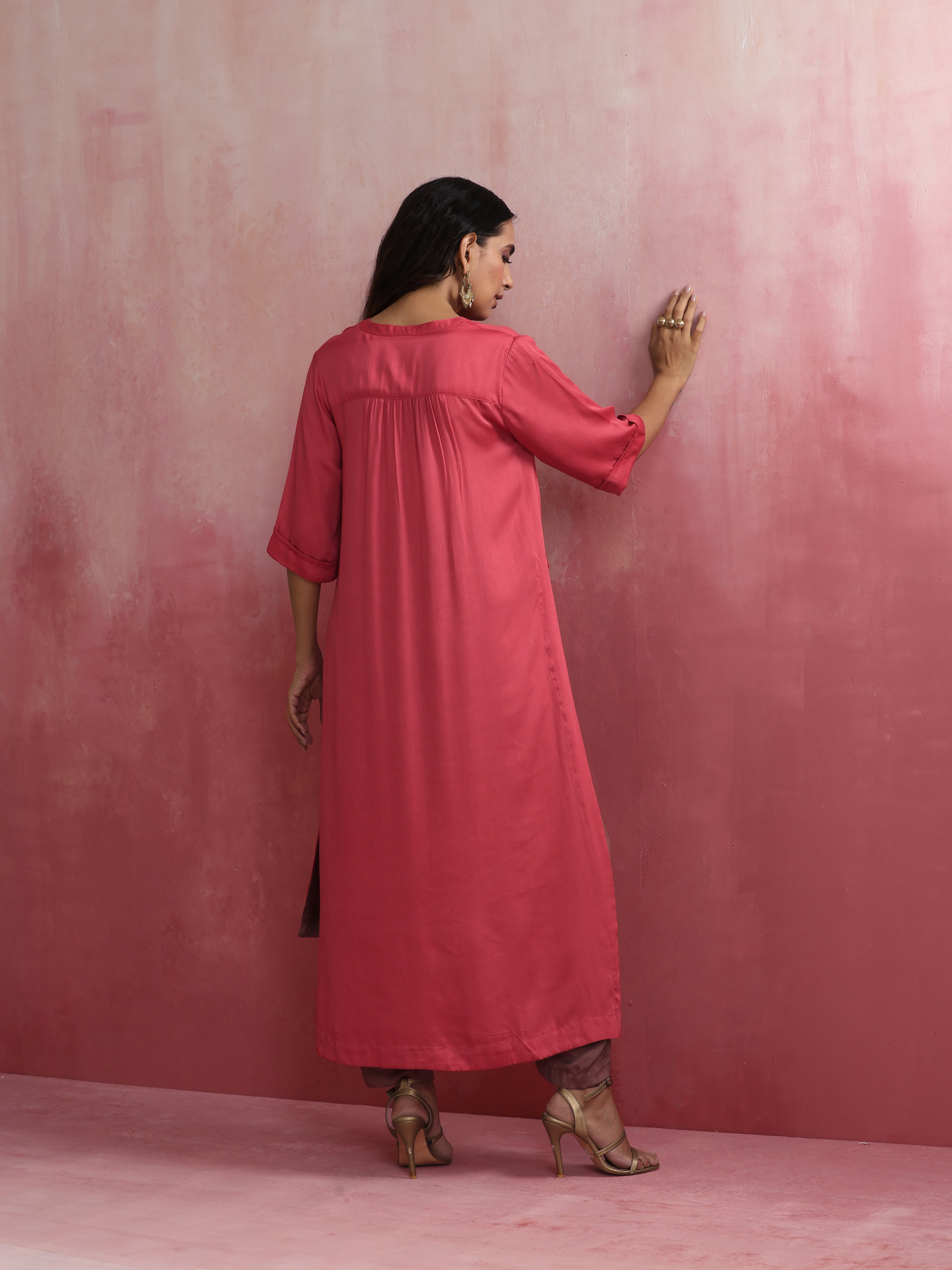 trueBrowns Red Modal Straight Fit Kurta Set - Distacart