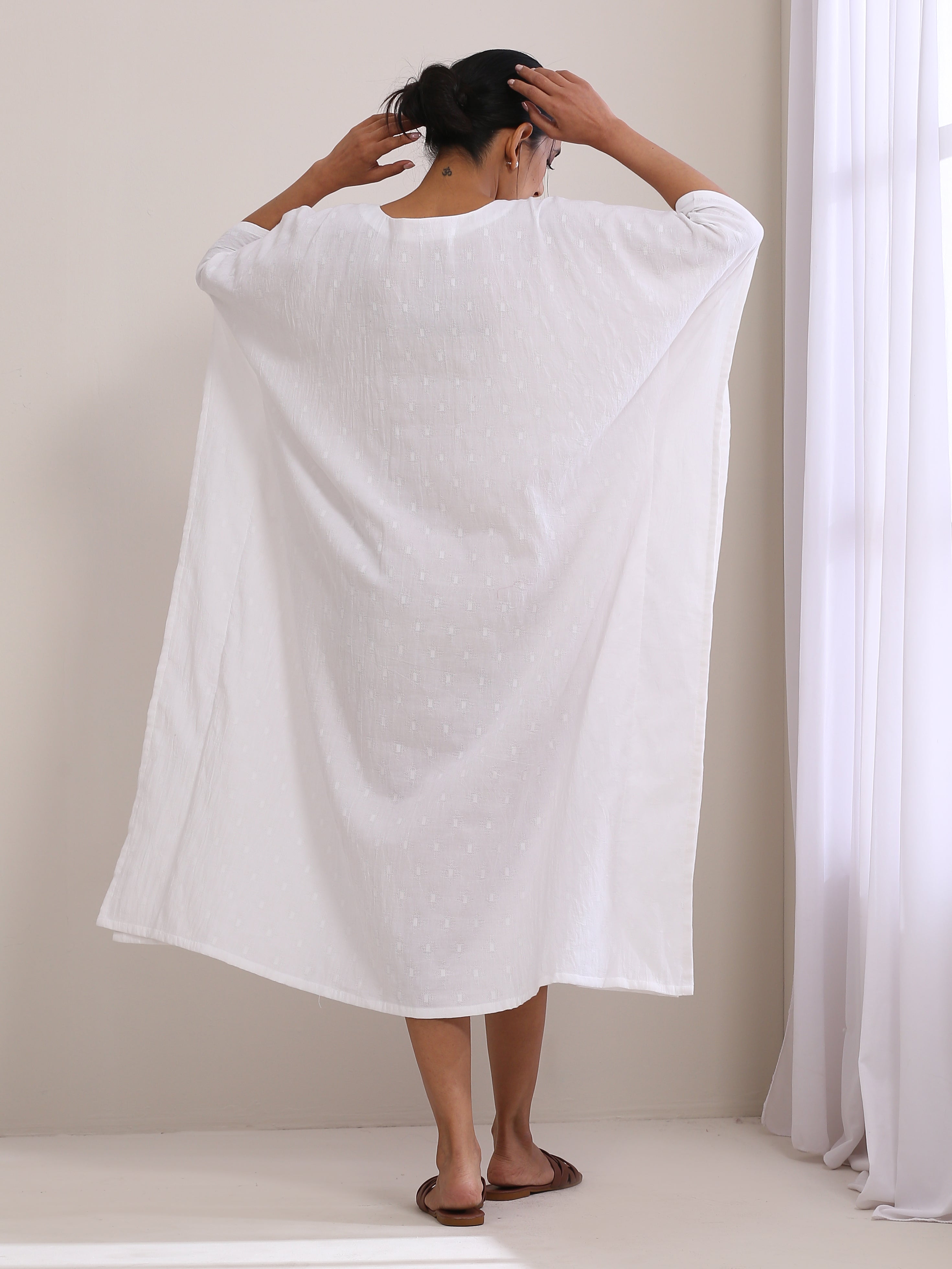 trueBrowns White Dobby Kaftan Dress - Distacart
