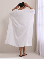 Thumbnail for trueBrowns White Dobby Kaftan Dress - Distacart