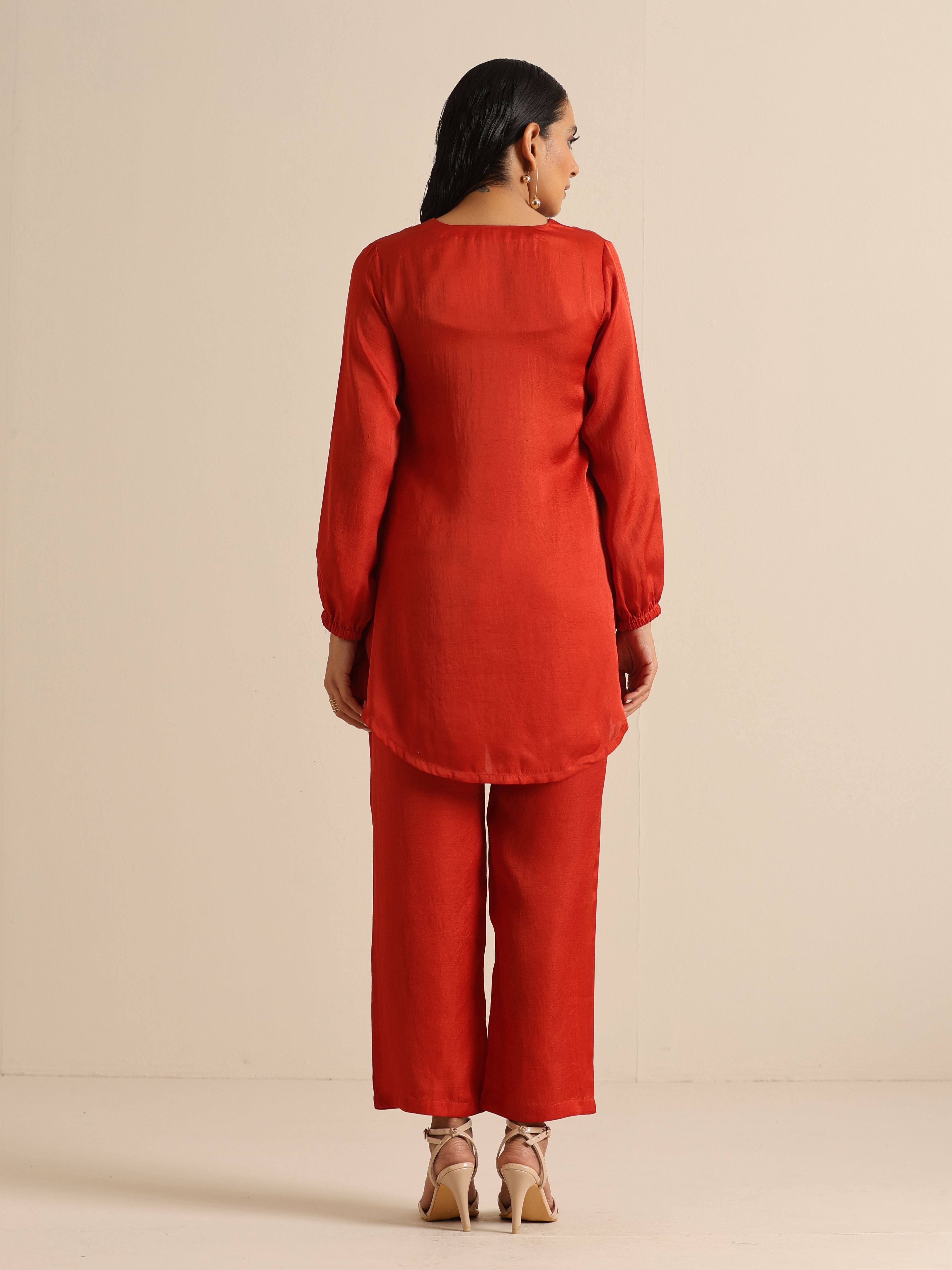 trueBrowns Rust Silk Blend Short Co-Ord Set - Distacart