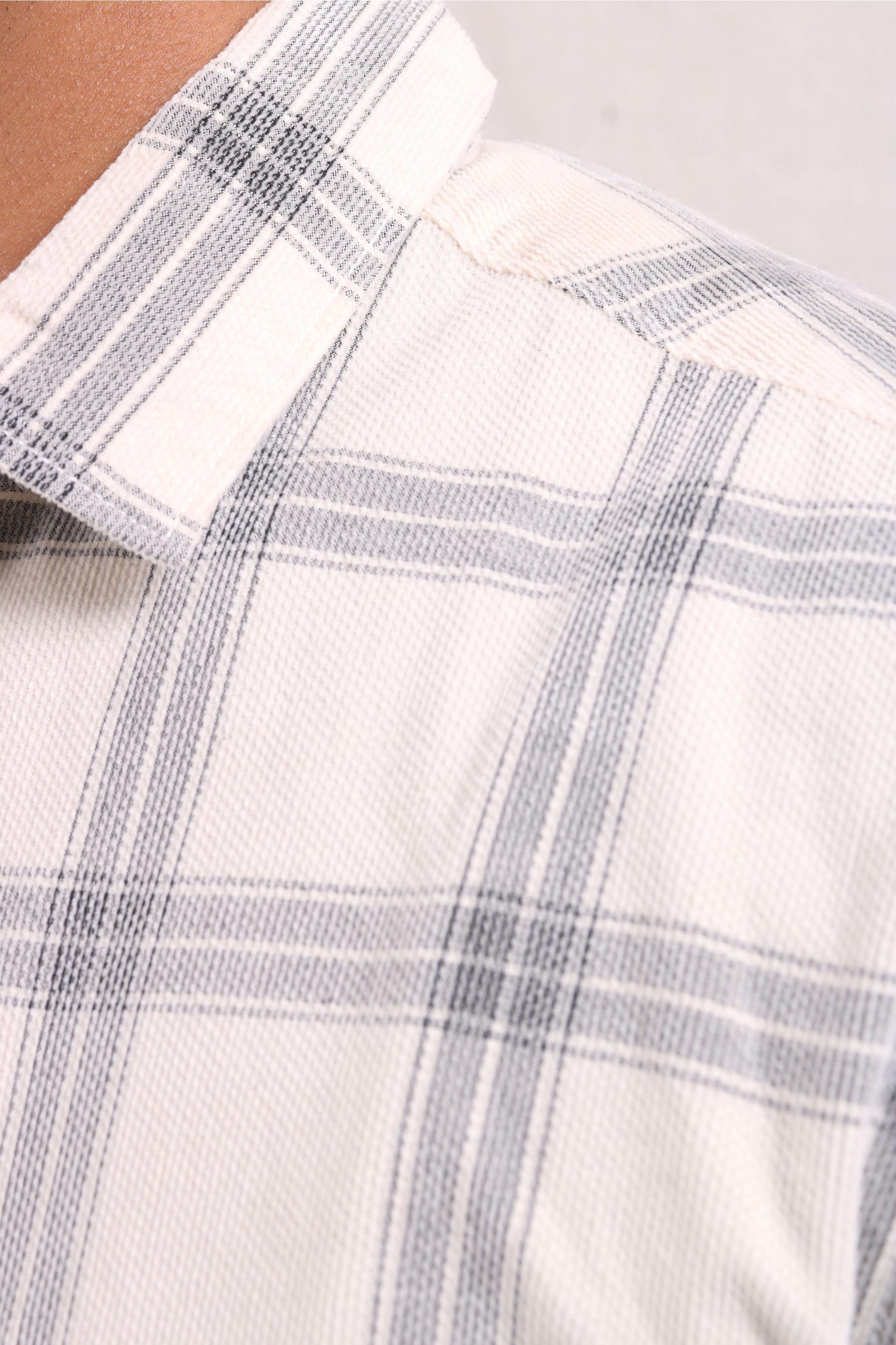 Jonesburg Off White Checks Fine Corduroy Regular Fit Shirt