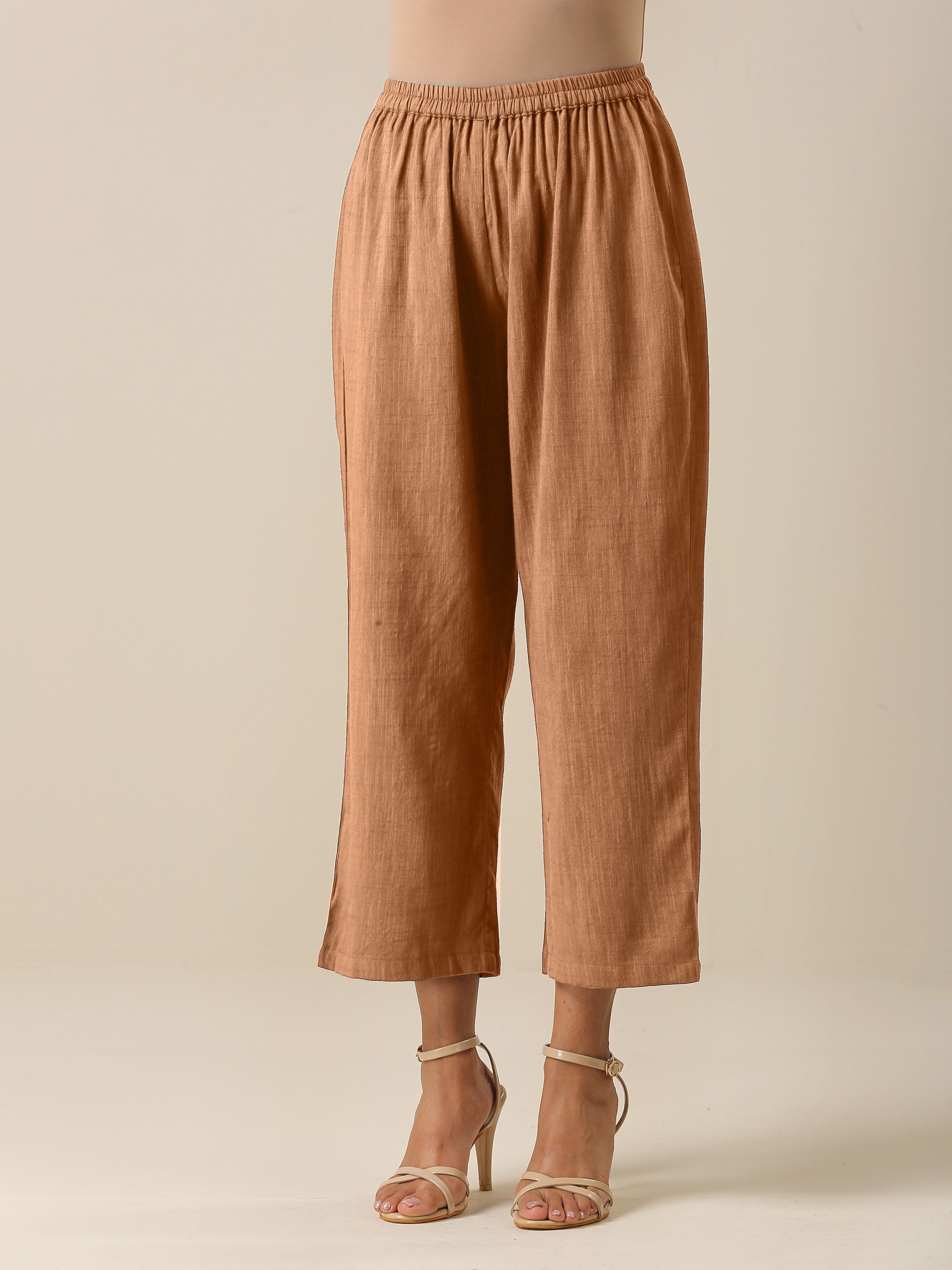 trueBrowns Beige Slub Texture Sleeveless Flared Kurta Pant Set - Distacart