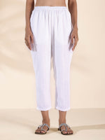 Thumbnail for trueBrowns White Cotton Dobby V-Neck Kurta Pant Set - Distacart