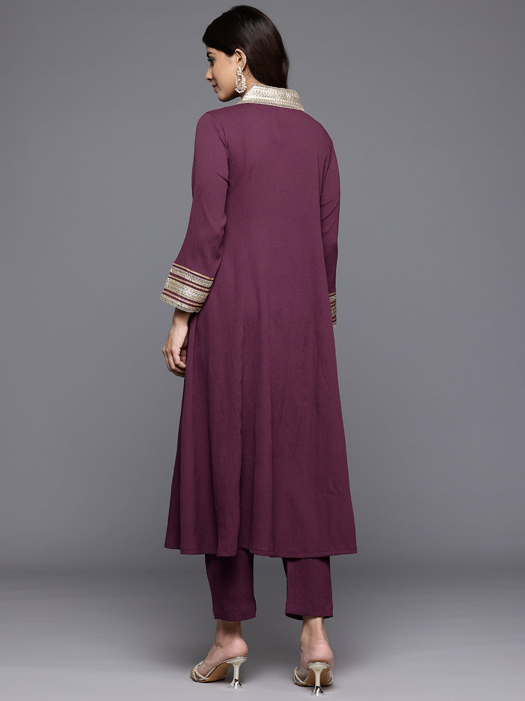 Varanga Women Purple Zari Lace Embellished Yoke A-Line Kurta Set - Distacart
