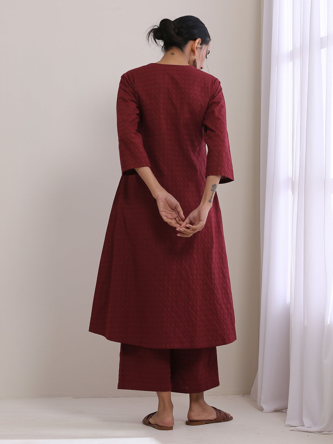 trueBrowns Ruby Wine Dobby Angrakha Pant Set - Distacart