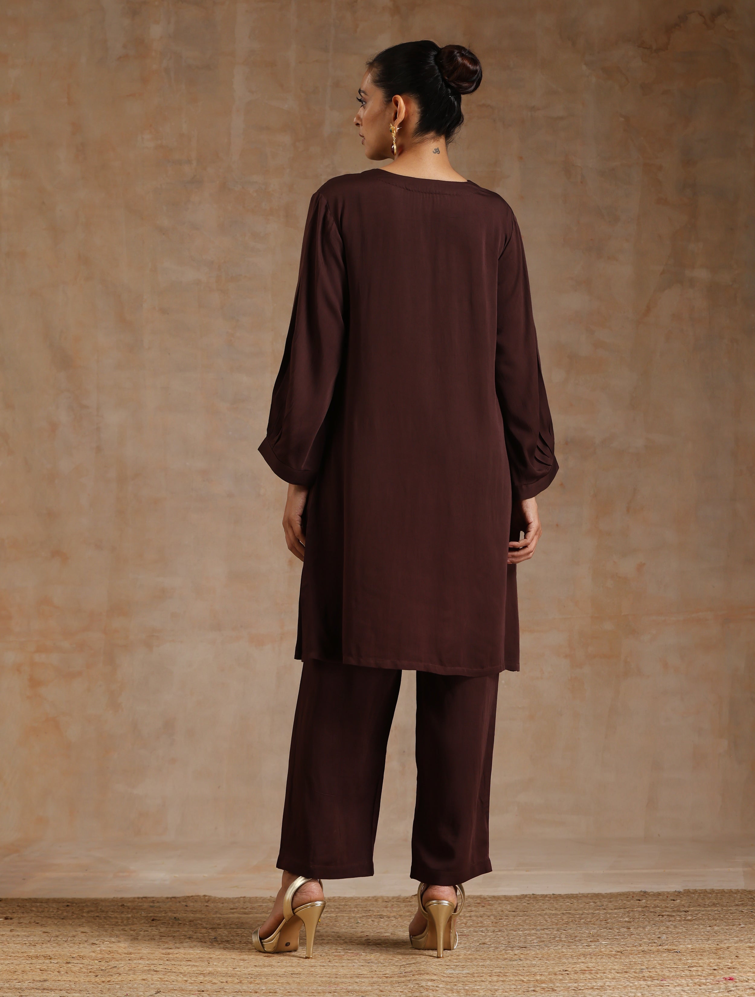 trueBrowns Cola Brown Modal Satin Relax Co-ord Set - Distacart