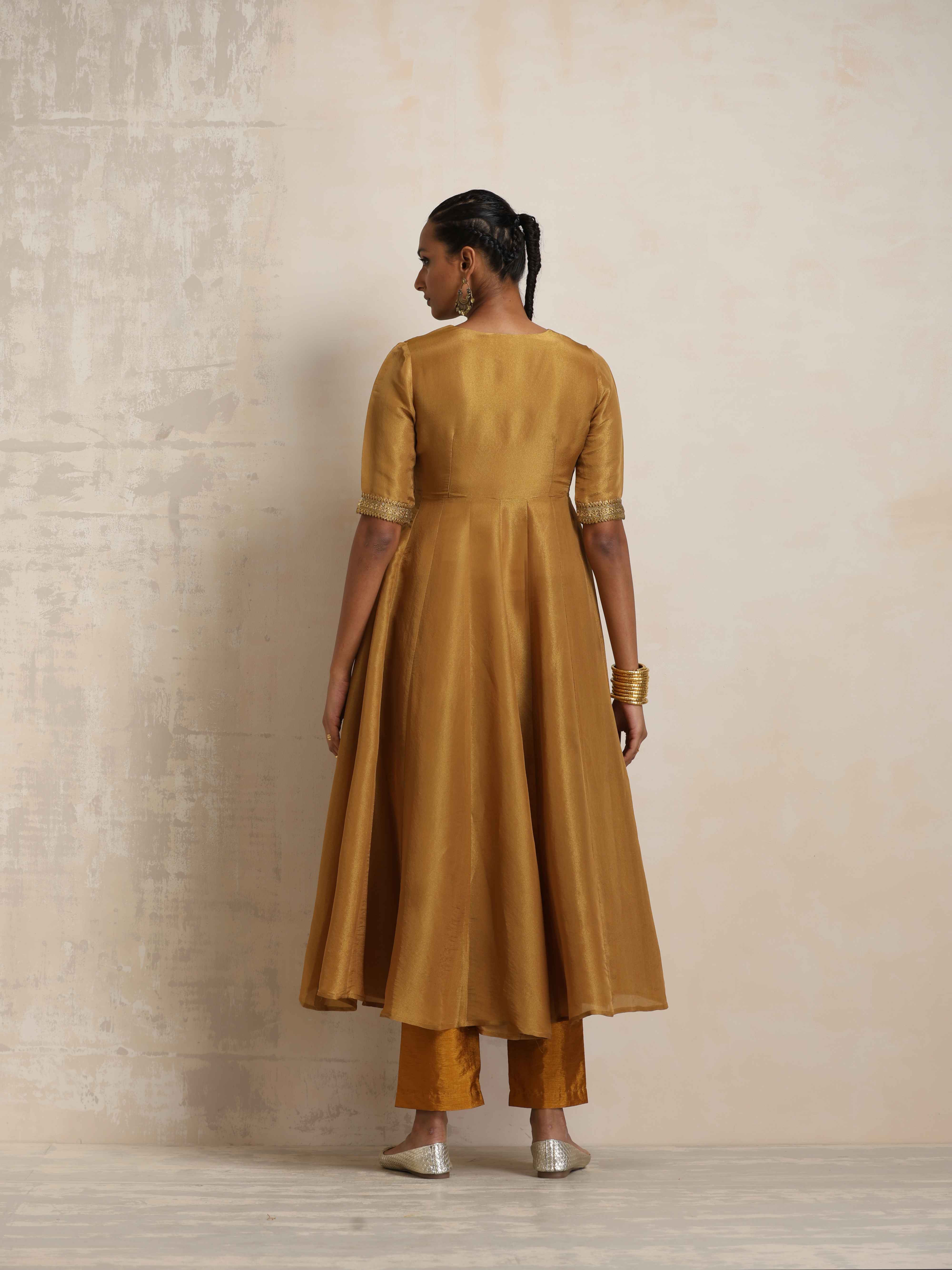 trueBrowns Gold Tissue Flared Anarkali Kurta Set - Distacart