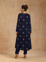 Thumbnail for trueBrowns Midnight Blue Velvet Embroidered Jacket Set - Distacart