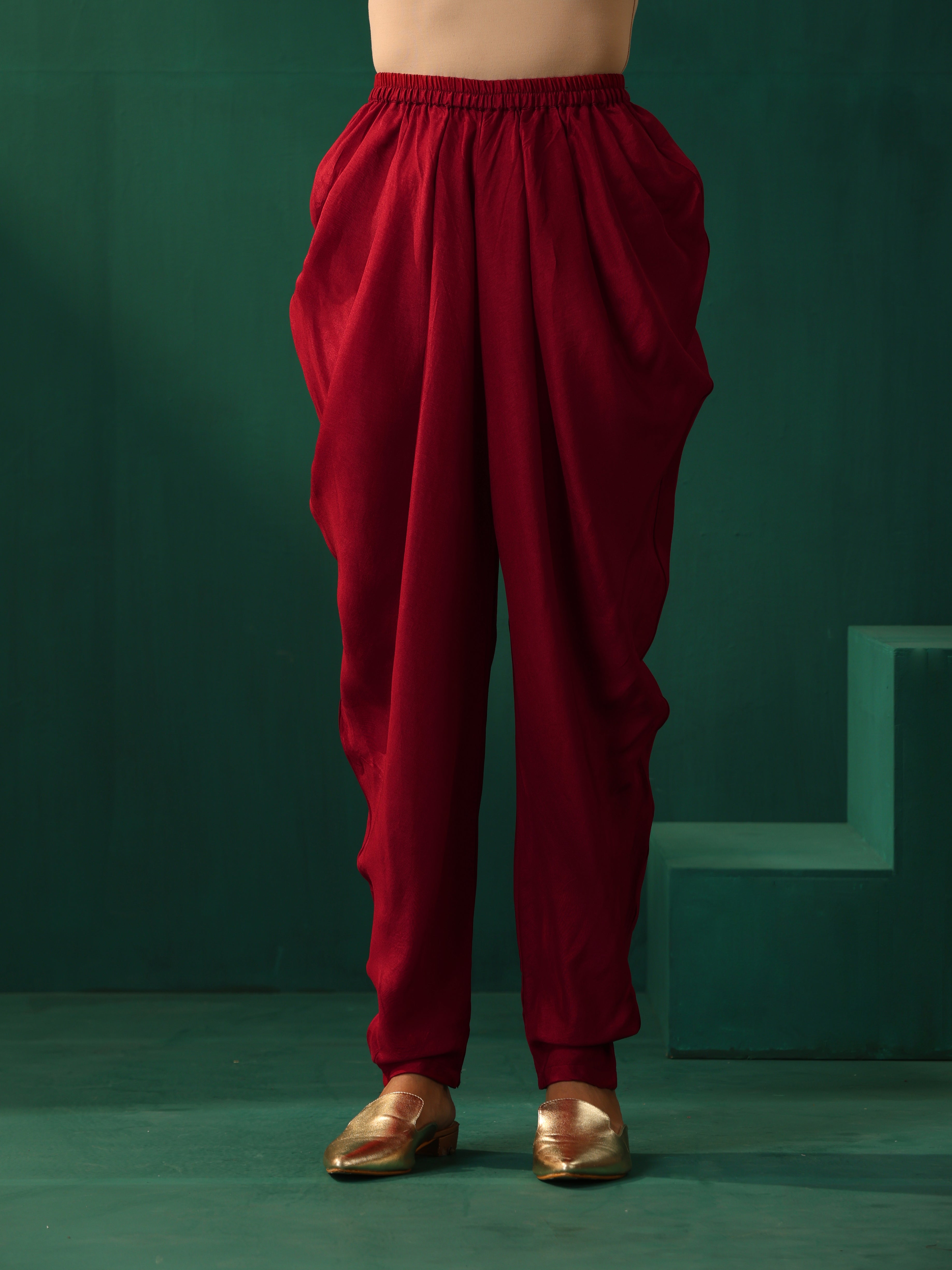 trueBrowns Maroon Floral Viscose Silk High Low Co-ord Set - Distacart