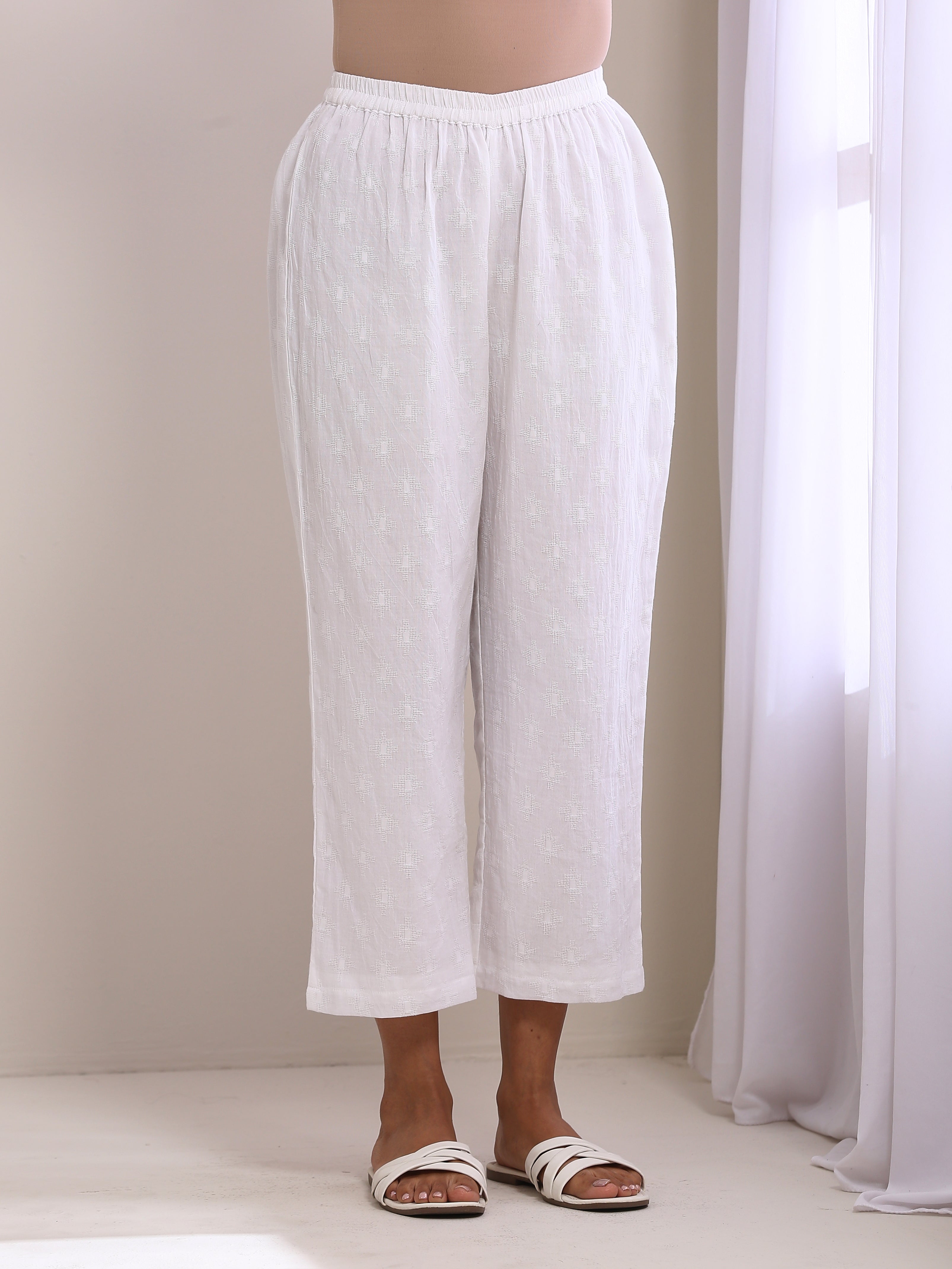 trueBrowns White Dobby Short Asymmetric Co-Ord Set - Distacart