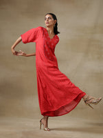 Thumbnail for trueBrowns Red Bandhani Printed Silk Long Kurta Pant Set - Distacart