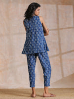 Thumbnail for trueBrowns Indigo Dabu Zig-Zag Motifs Print Cotton Sleeveless Co-Ord Set - Distacart