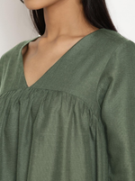 Thumbnail for trueBrowns Cotton Linen Light Green Gathered Kurta Pant Set - Distacart