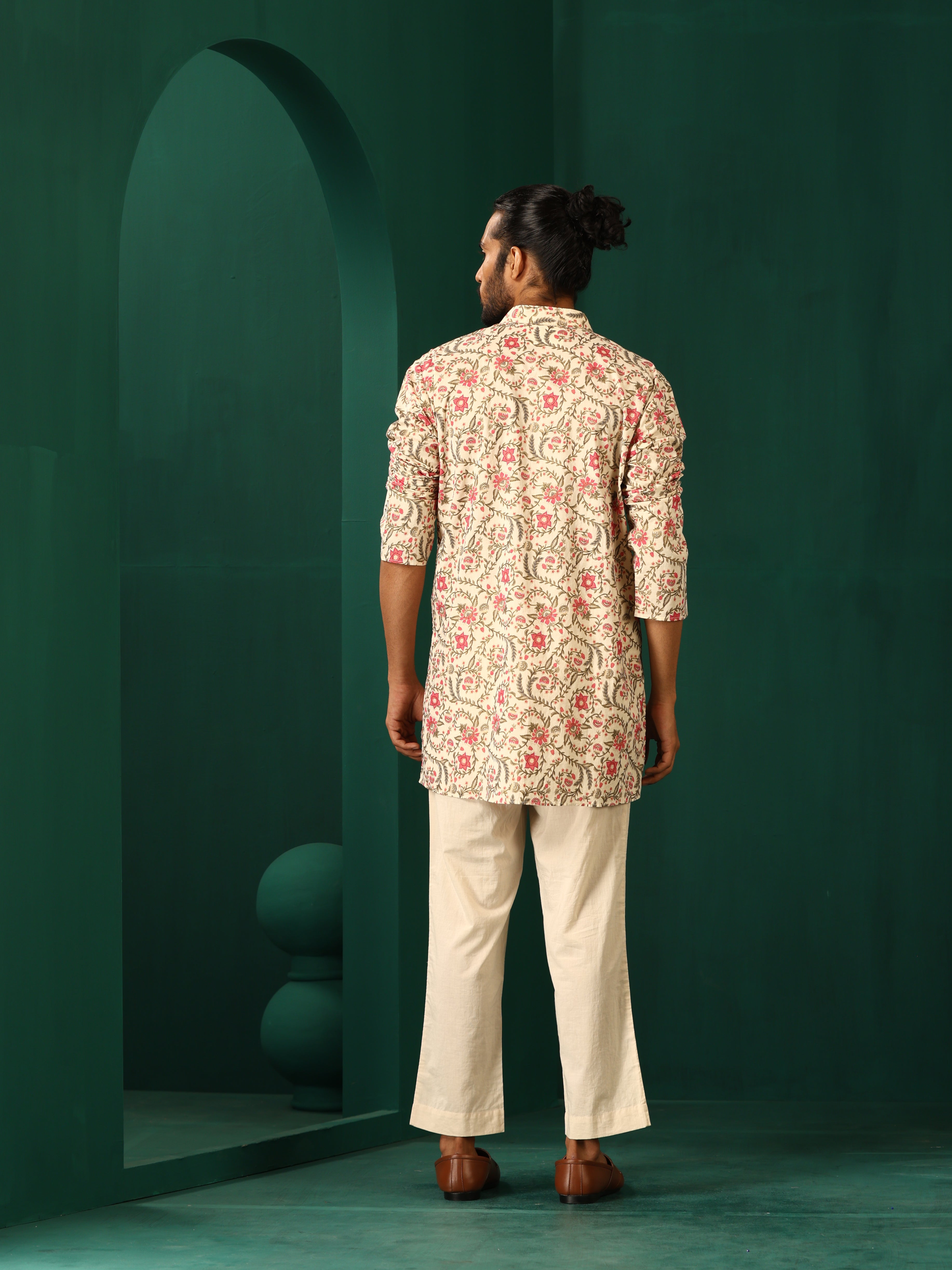 trueBrowns Men's Pink Floral Cotton Printed Co-ord Set - Distacart