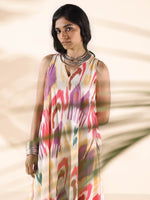 Thumbnail for trueBrowns Pink Cotton Ikat Sleeveless Dress - Distacart