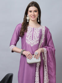 Thumbnail for Indian Fashion Women Pink Embroidery silk Kurta, Pant And Dupatta Set