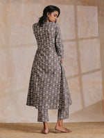 Thumbnail for trueBrowns Clay Dabu Geometric Print Cotton Angrakha Kurta Pant Set - Distacart