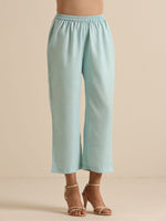 Thumbnail for trueBrowns Sky Blue Slub Sleeveless Flared Kurta Pant Set - Distacart