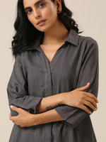 Thumbnail for trueBrowns Slate Grey Slub Texture Collar Short Co-Ord Set - Distacart