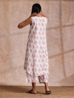 Thumbnail for trueBrowns Pink Green Buta On White Block Print Cotton High-Low Co-Ord Set - Distacart