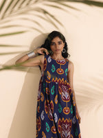 Thumbnail for trueBrowns Purple Cotton Ikat Flared Dress - Distacart