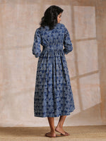 Thumbnail for trueBrowns Indigo Dabu Overall Print Cotton Wrap Dress - Distacart