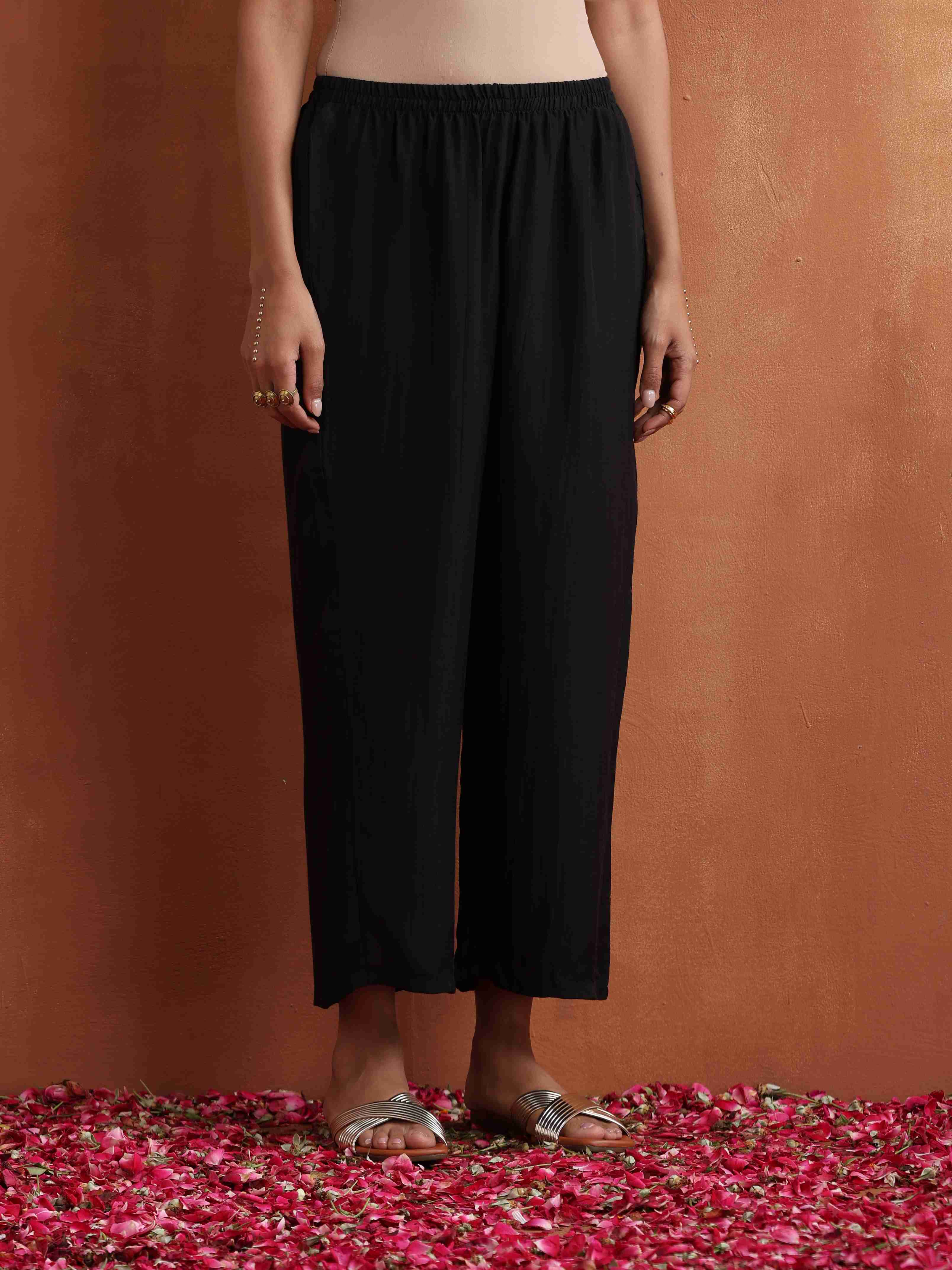 trueBrowns Black Floral Print A-line Kurta Set - Distacart