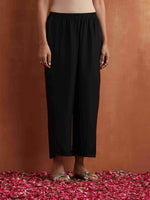 Thumbnail for trueBrowns Black Floral Print A-line Kurta Set - Distacart