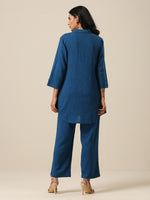 Thumbnail for trueBrowns Classic Blue Slub Texture Collar Short Co-Ord Set - Distacart