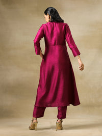 Thumbnail for trueBrowns Purple Textured Silk Angrakha Kurta Pant Set - Distacart