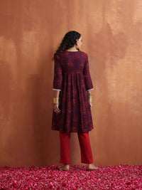 Thumbnail for trueBrowns Purple Floral Print Anarkali Kurta Co-ord Set