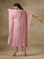 Thumbnail for trueBrowns Light Mauve Bandhani Printed Silk Kaftan Kurta Pant Set - Distacart