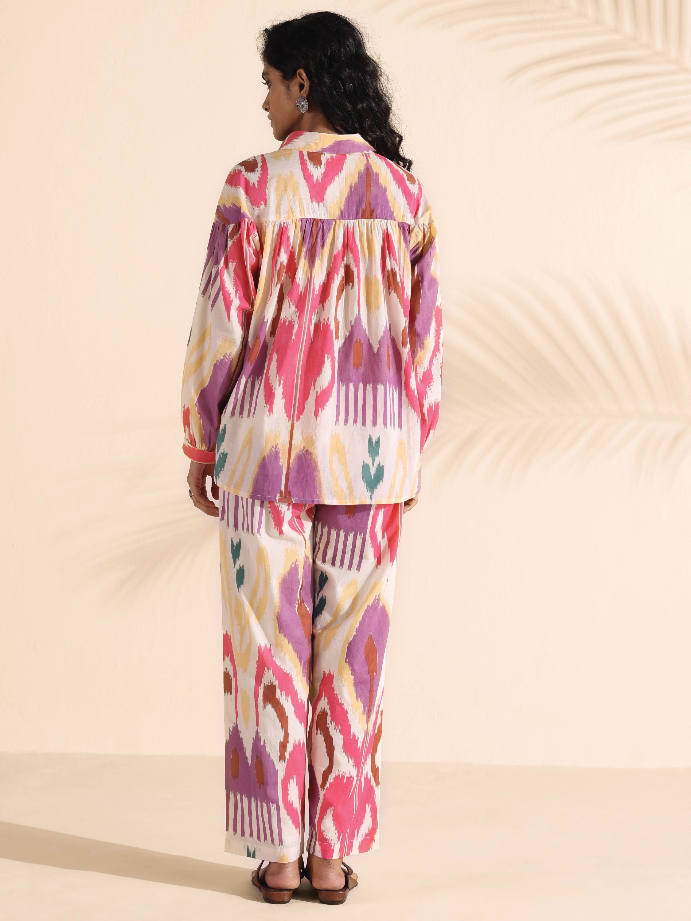 trueBrowns Pink Cotton Ikat Shirt Co-ord Set - Distacart