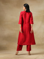 Thumbnail for trueBrowns Maroon Textured Silk Overlap Pleat Kurta Pant Set - Distacart