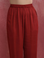 Thumbnail for trueBrowns Maroon Modal V Neck Kurta Co-ord Set - Distacart