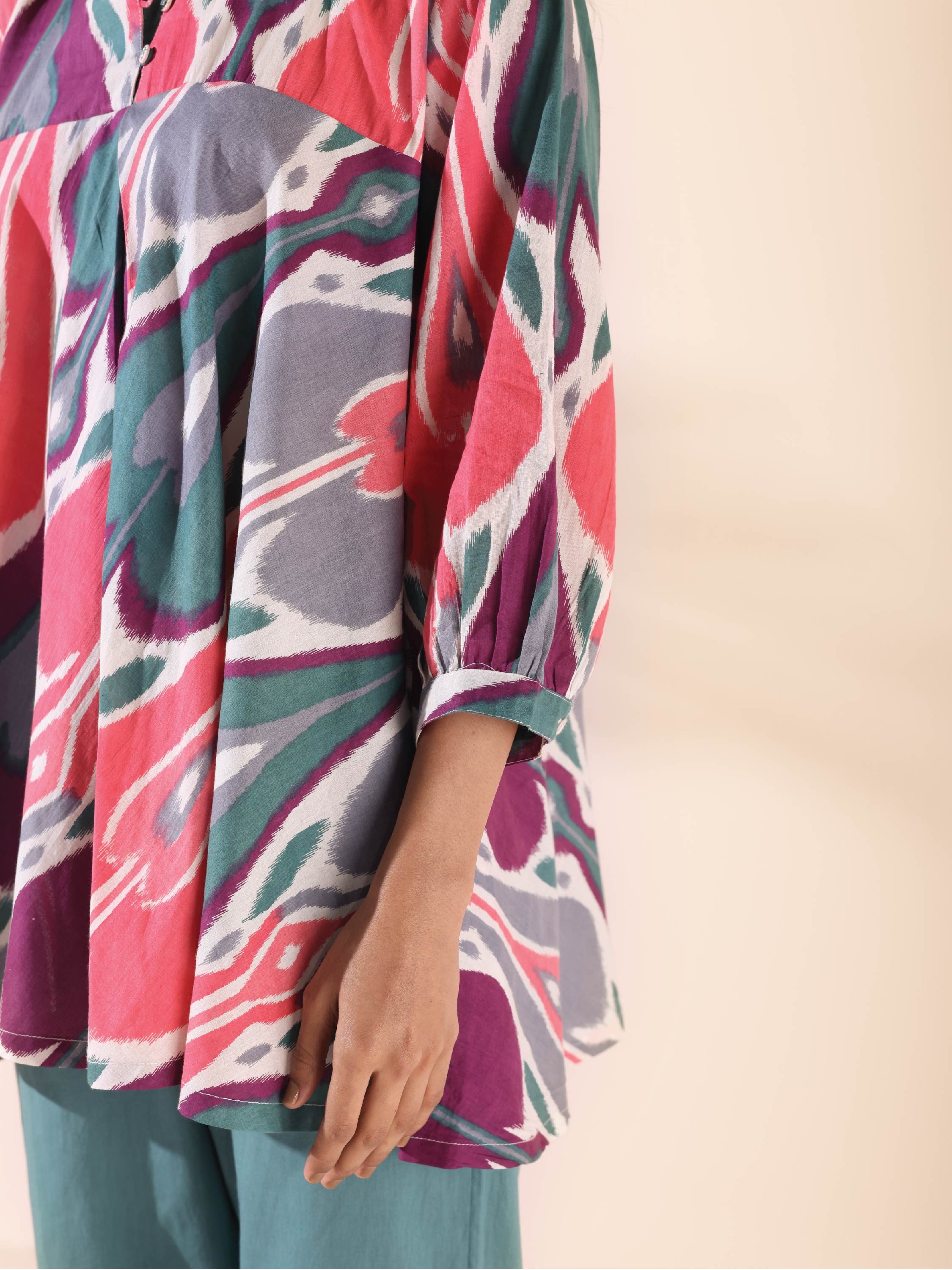 trueBrowns Green Cotton Ikat Flared Co-ord Set - Distacart