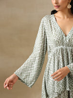 Thumbnail for trueBrowns Light Green Bandhani Printed Silk V-Neck Co-Ord Set - Distacart