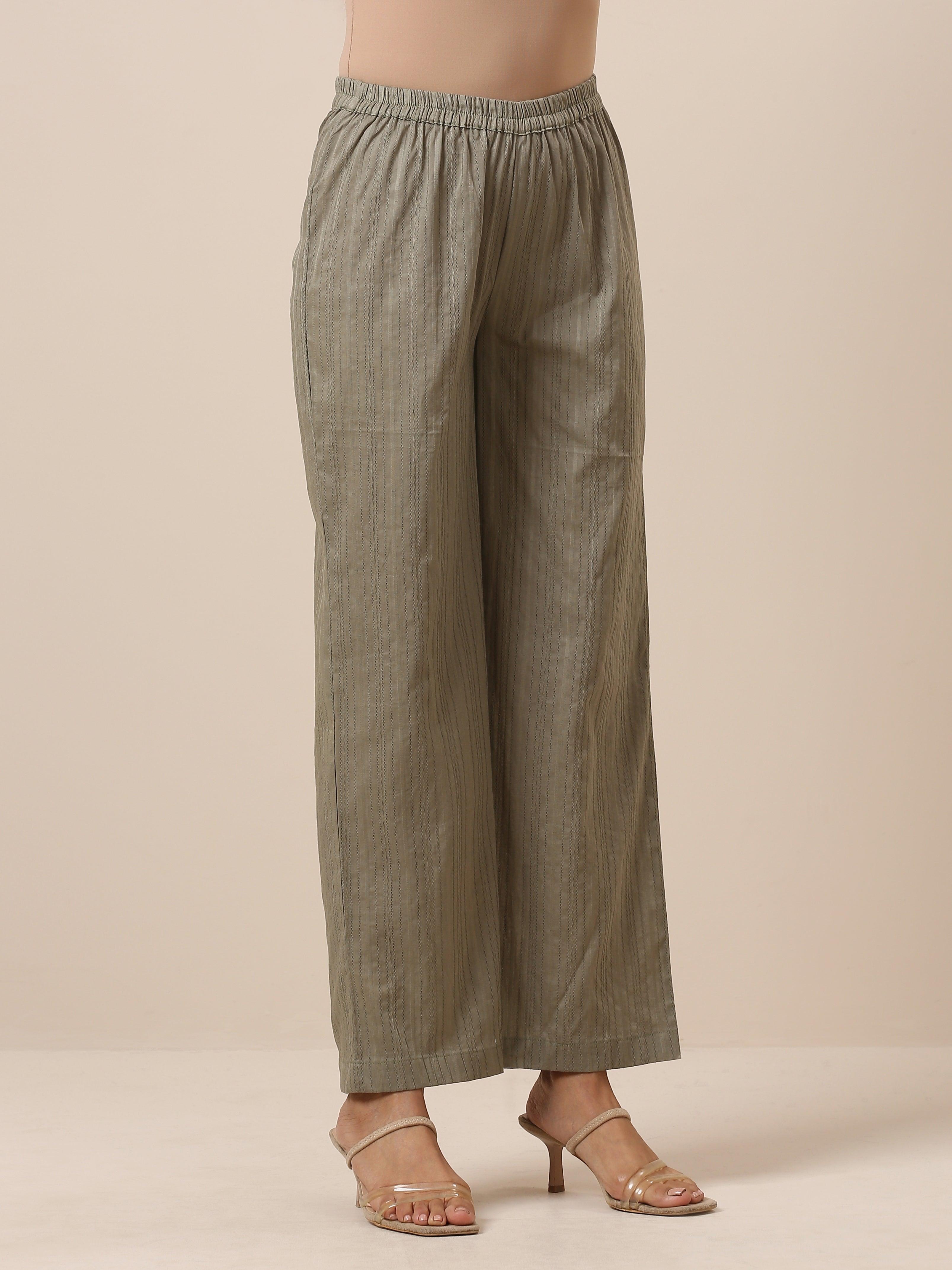 trueBrowns Cotton Olive Green Flared Slit Kurta Pant Set - Distacart