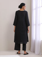 Thumbnail for trueBrowns Black Dobby Flared Slit Kurta Pant Set - Distacart