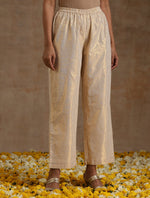 Thumbnail for trueBrowns Ivory Gold Cotton Neck Pleat Kurta Set - Distacart