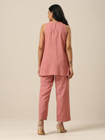 Thumbnail for trueBrowns Light Mauve Slub Textured Sleeveless Short Co-Ord Set - Distacart