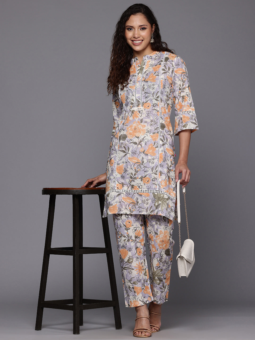 Varanga Women Purple Floral Printed Co-Ord Set - Distacart